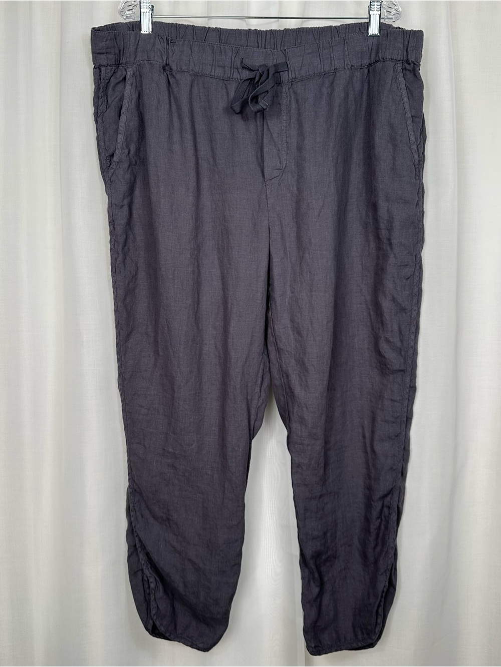 Caslon 100% Linen‎ Pull On Cropped Pants XXL Gray Drawstring Tulip Hem Pockets